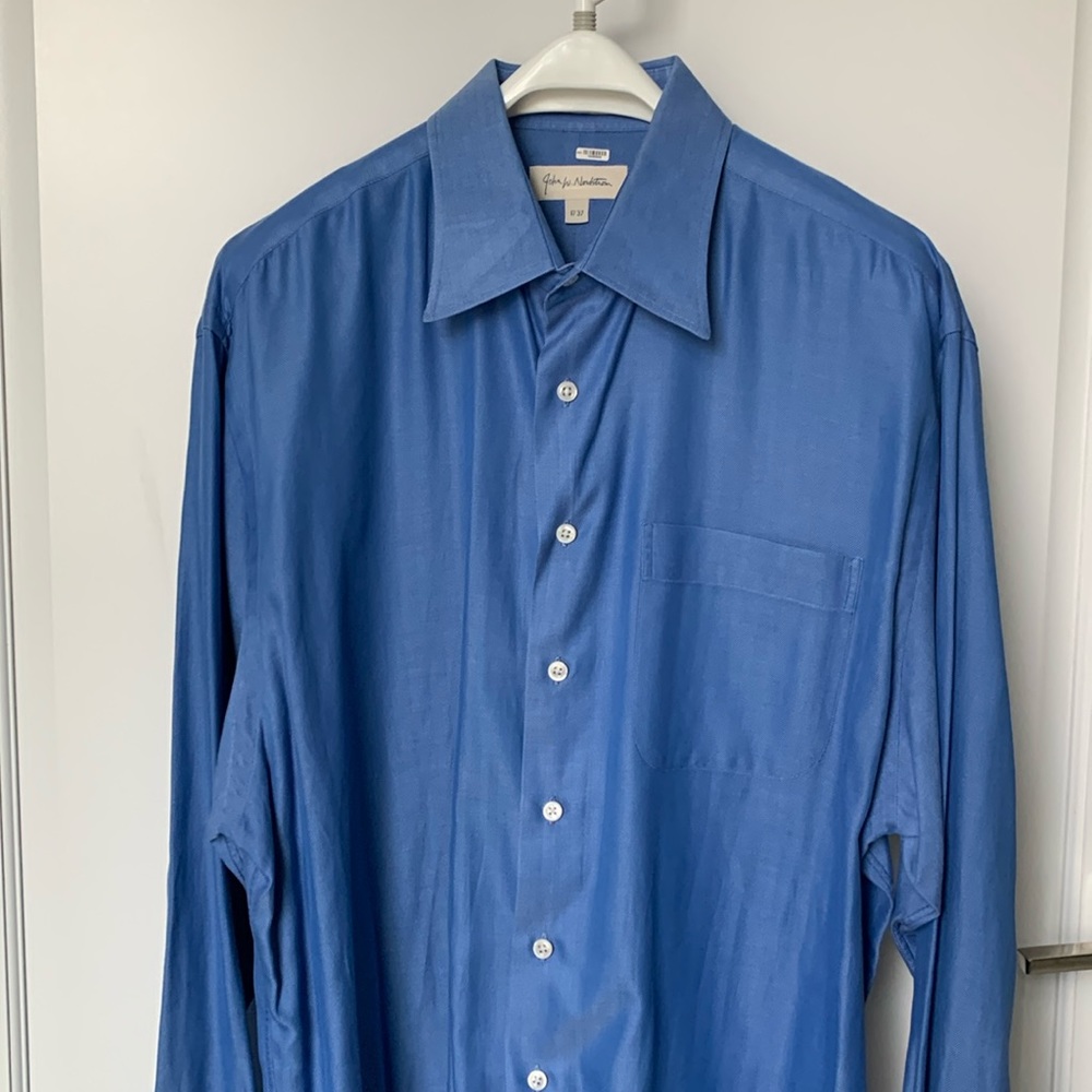 John W. Nordstrom Men’s Blue Herringbone Pattern Dress Shirt Size 17-37